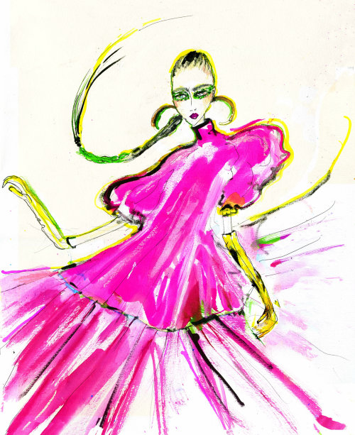 Fashion model in pink dress