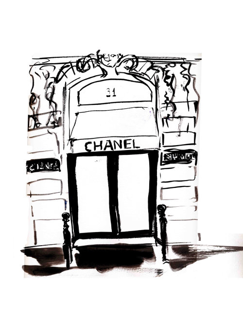 Edifício Chanel com arte de linha