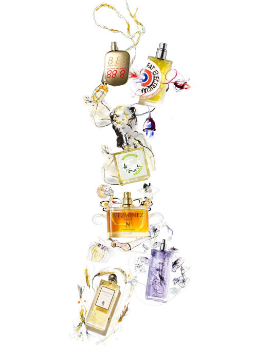 Ilustração da garrafa de fragrância por Lucia Emanuela Curzi