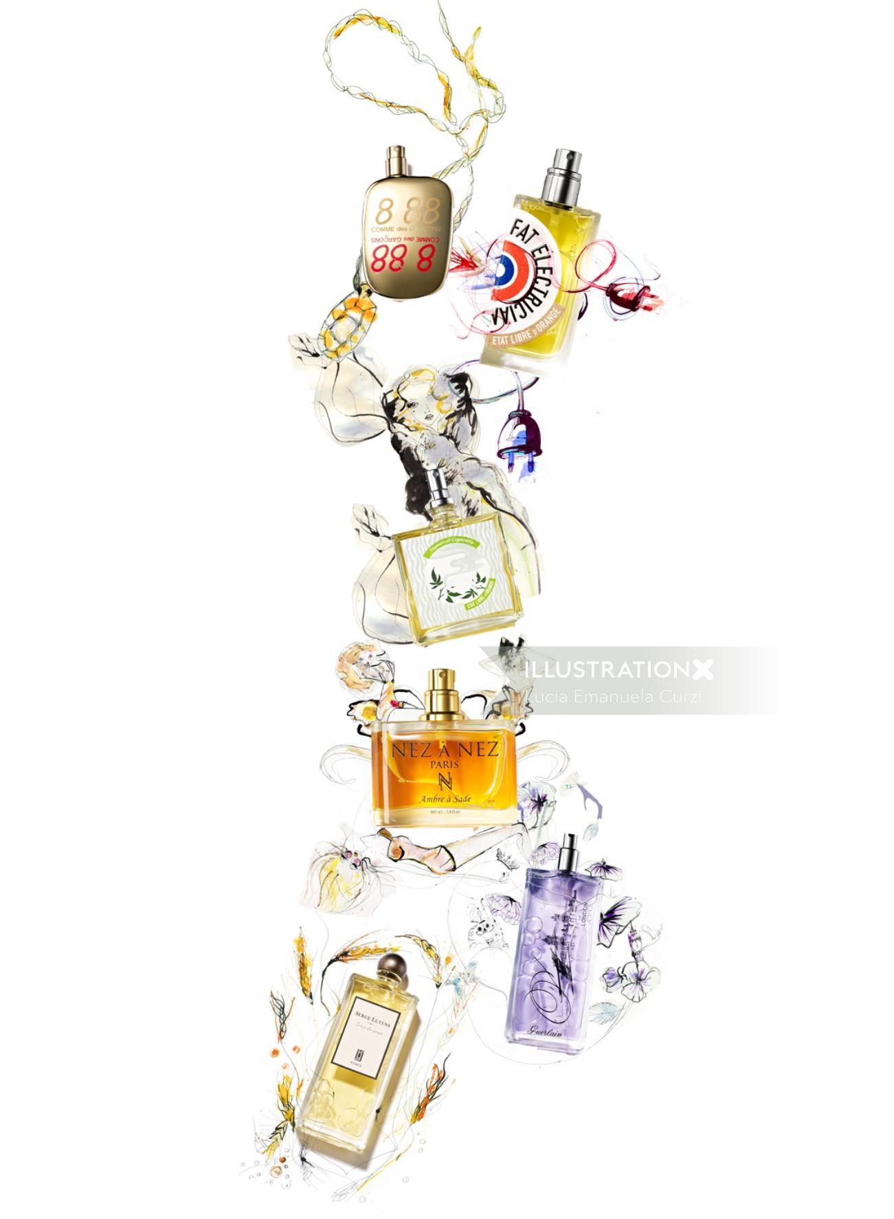 Lucia EmanuelaCurziによるフレグランスボトルのイラスト