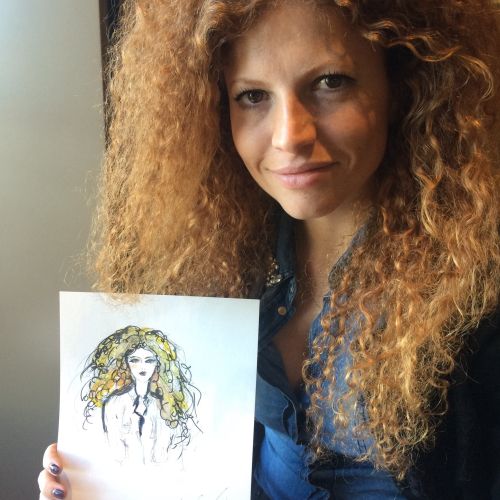 live event drawing woman with curly hair