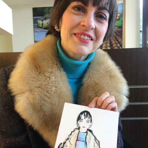 live event drawing of woman with fur coat