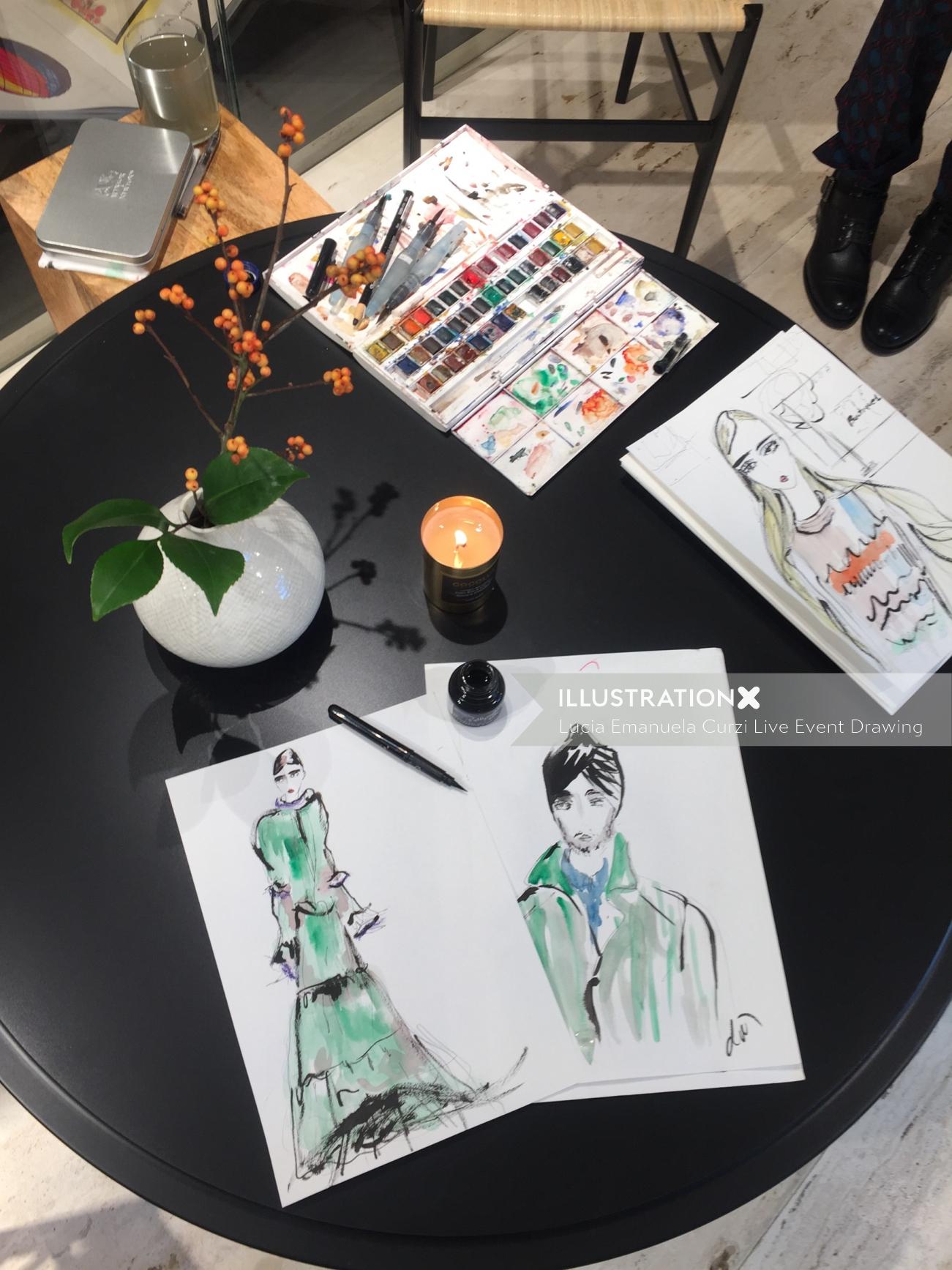 Live event drawing on table
