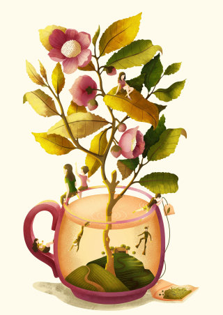 Ilustración visionaria de la colección de té.