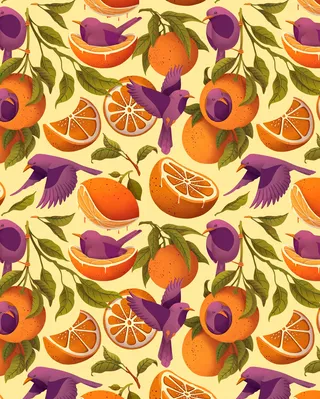 Pattern of oranges and birds: a nature-inspired design