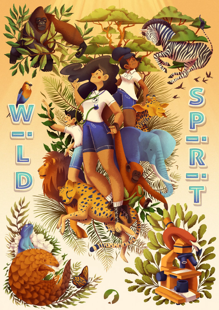 Affiche conceptuelle de Wild Spirit sur les femmes et les filles dans le domaine scientifique
