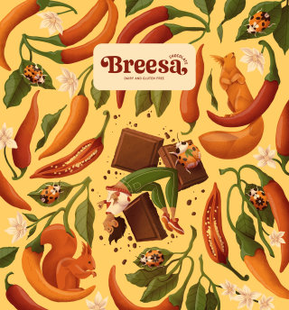 Diseño de etiquetas de chocolates Breesa.