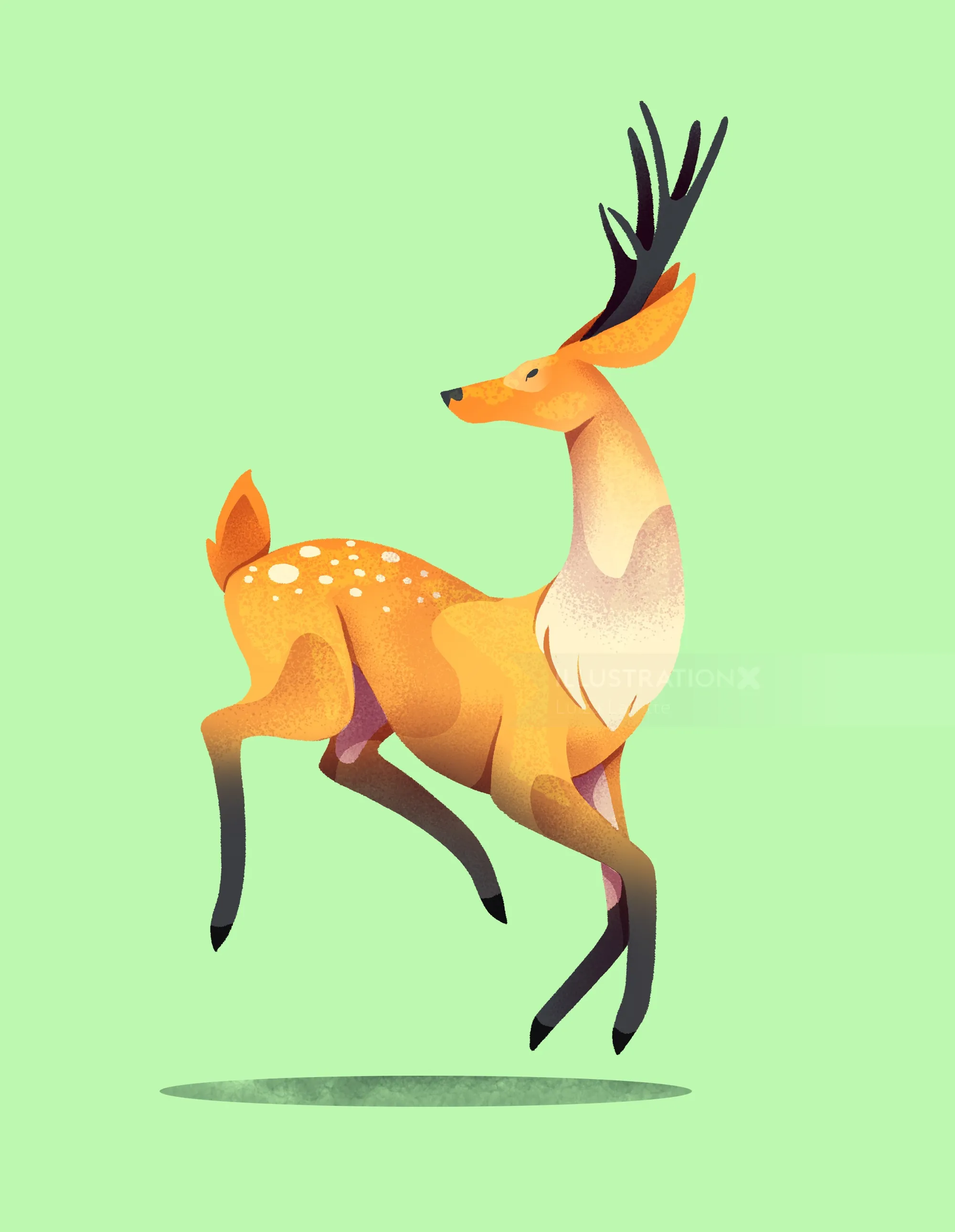 Stylized deer with antlers in bright colors by Luiza Laffitte