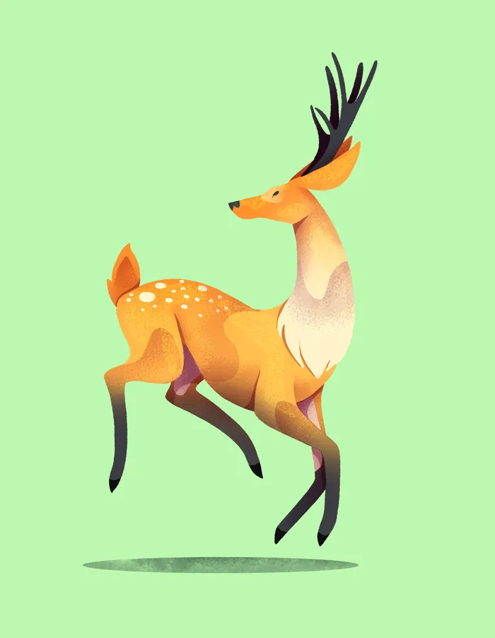 Stylized deer with antlers in bright colors by Luiza Laffitte