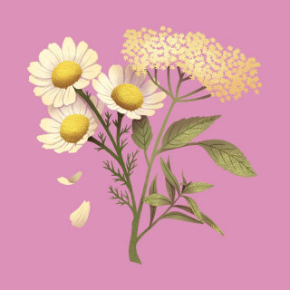 Botanical art of chamomile flowers