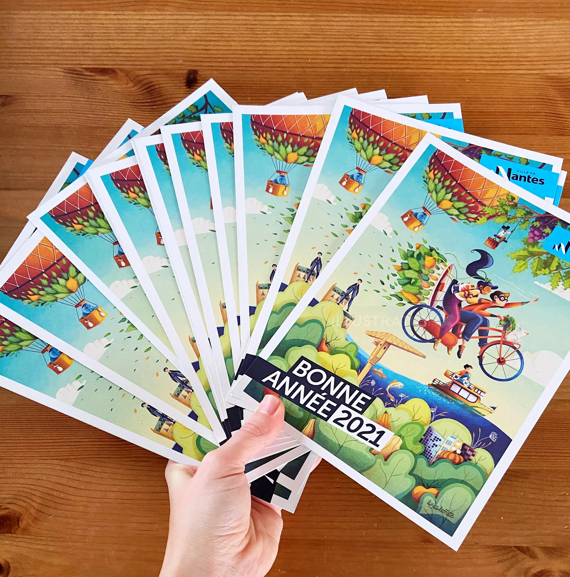 Bonne Année 2021 cards with colorful outdoor illustration by Luiza Laffitte