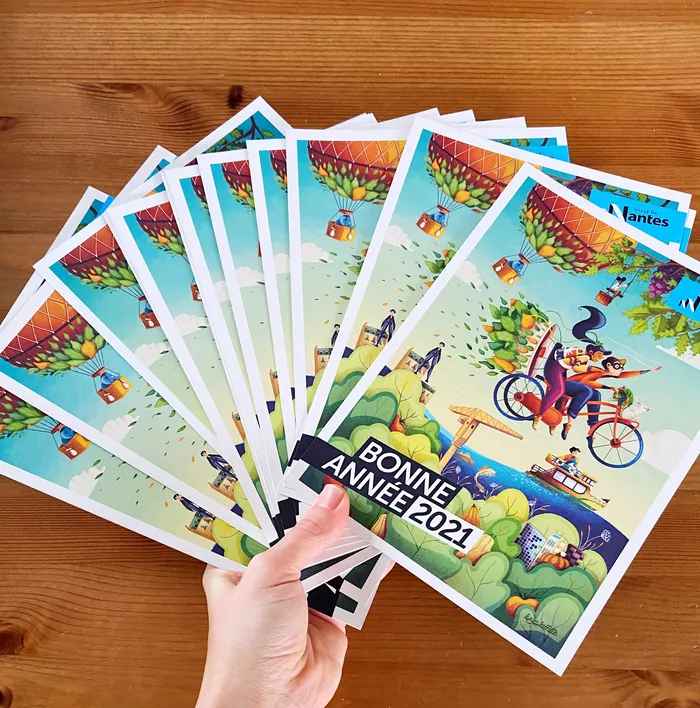 Bonne Année 2021 cards with colorful outdoor illustration by Luiza Laffitte