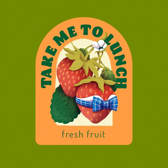 Strawberries illustration with one wearing a blue face mask by Luiza Laffitte