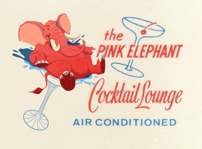 Publicidade do salão de coquetéis Pink Elephant