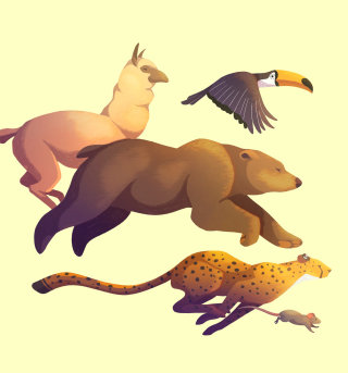 Ilustraciones de collage gráfico de animales salvajes.