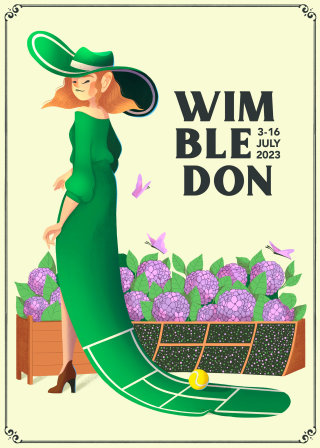 Illustration de l'affiche de Wimbledon du 3 au 16 juillet 2023