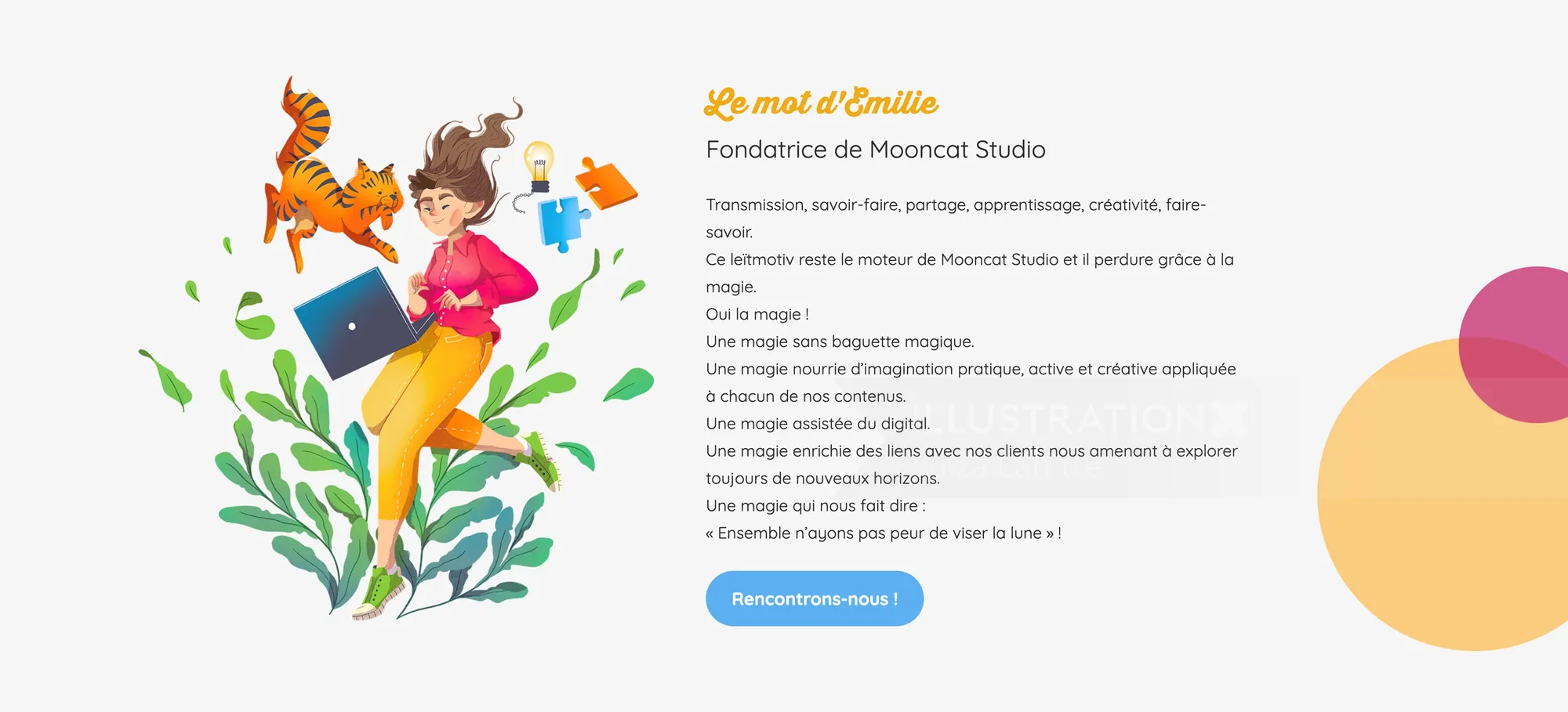 Child playing with cat and colorful shapes on white background