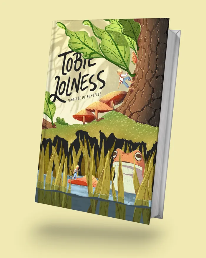 Book cover featuring a large tree, frog, and small people in nature