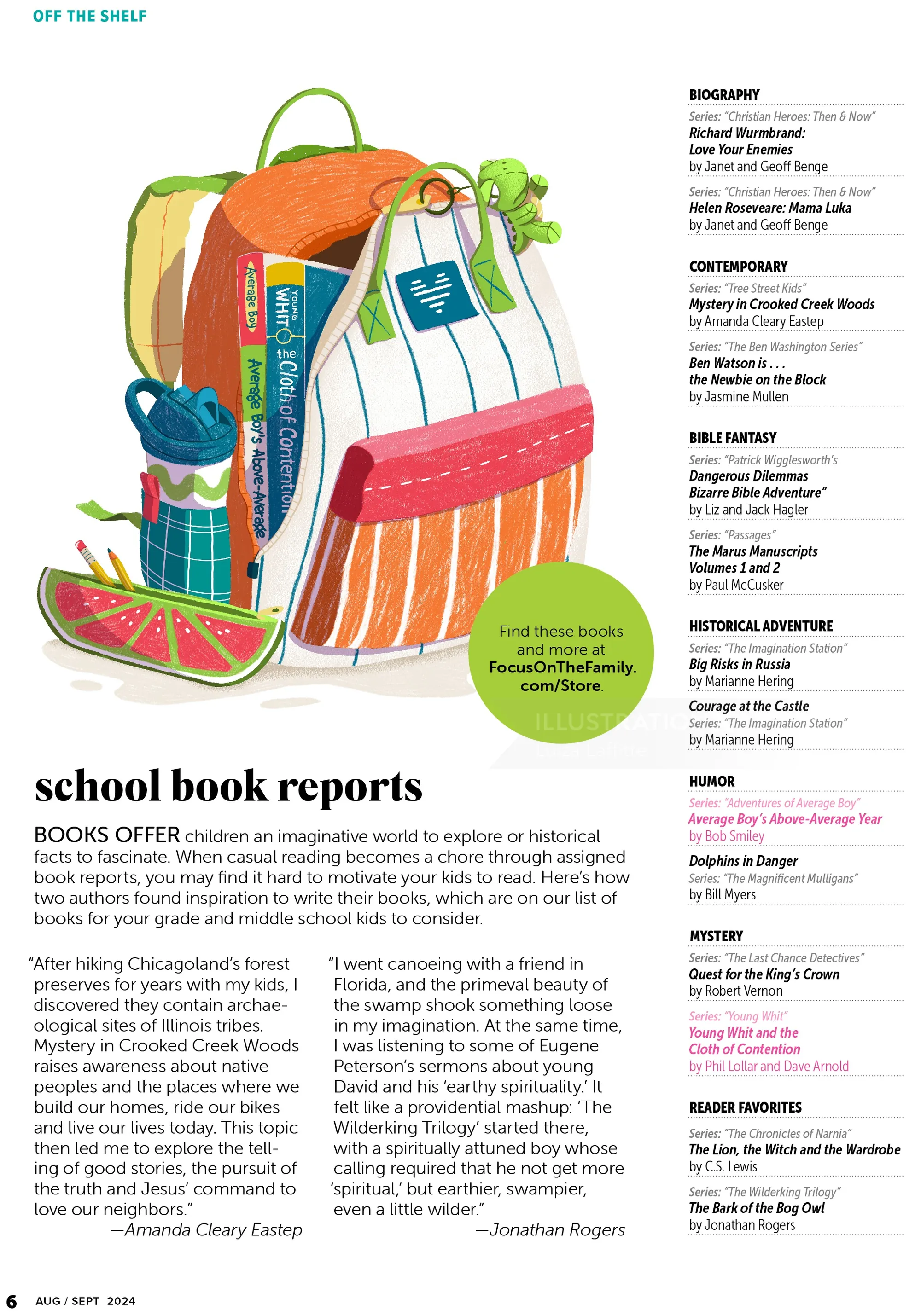 Illustration of a school bag with books, water bottle, and stationery