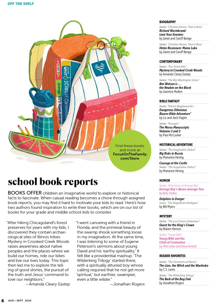 Illustration of a school bag with books, water bottle, and stationery