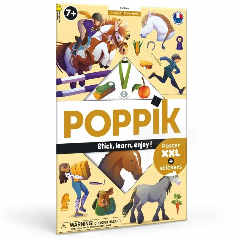 Children interacting with horse and animal sticker poster by Poppik