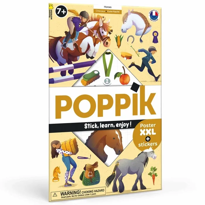 Children interacting with horse and animal sticker poster by Poppik
