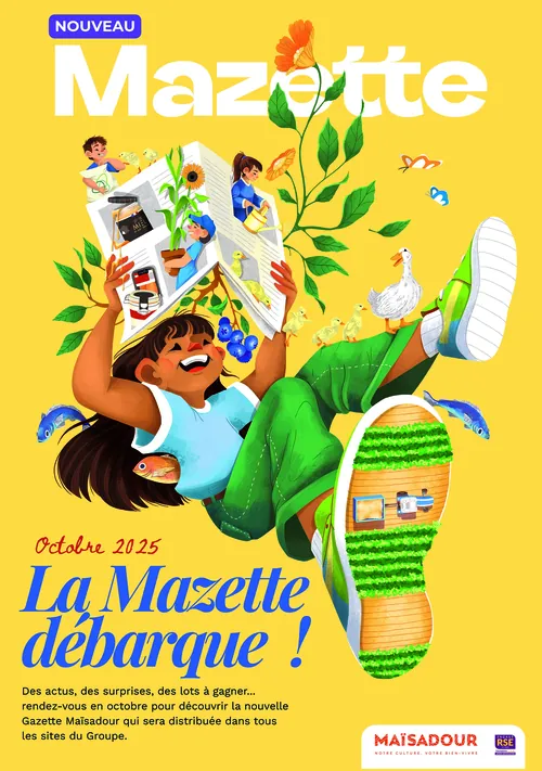 Joyful girl with newspaper and plants on La Mazette cover by Luiza Laffitte