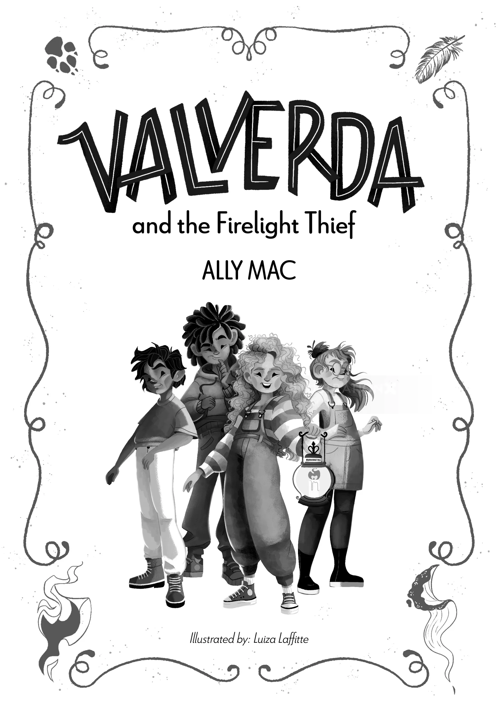 Book cover of Valverda and the Firelight Thief with four characters illustrated by Luiza Laffitte