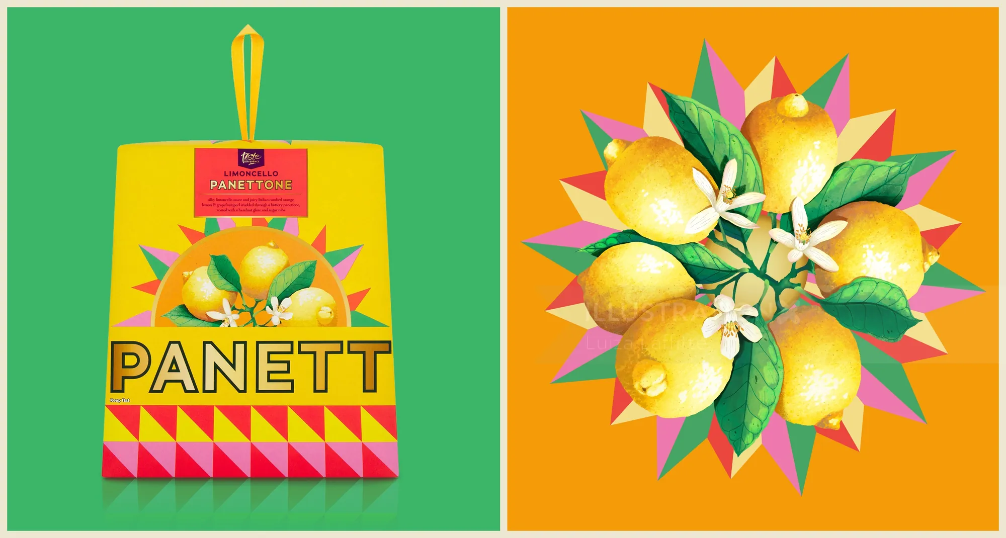 Lemon fruit design with leaves and blossoms by Luiza Laffitte