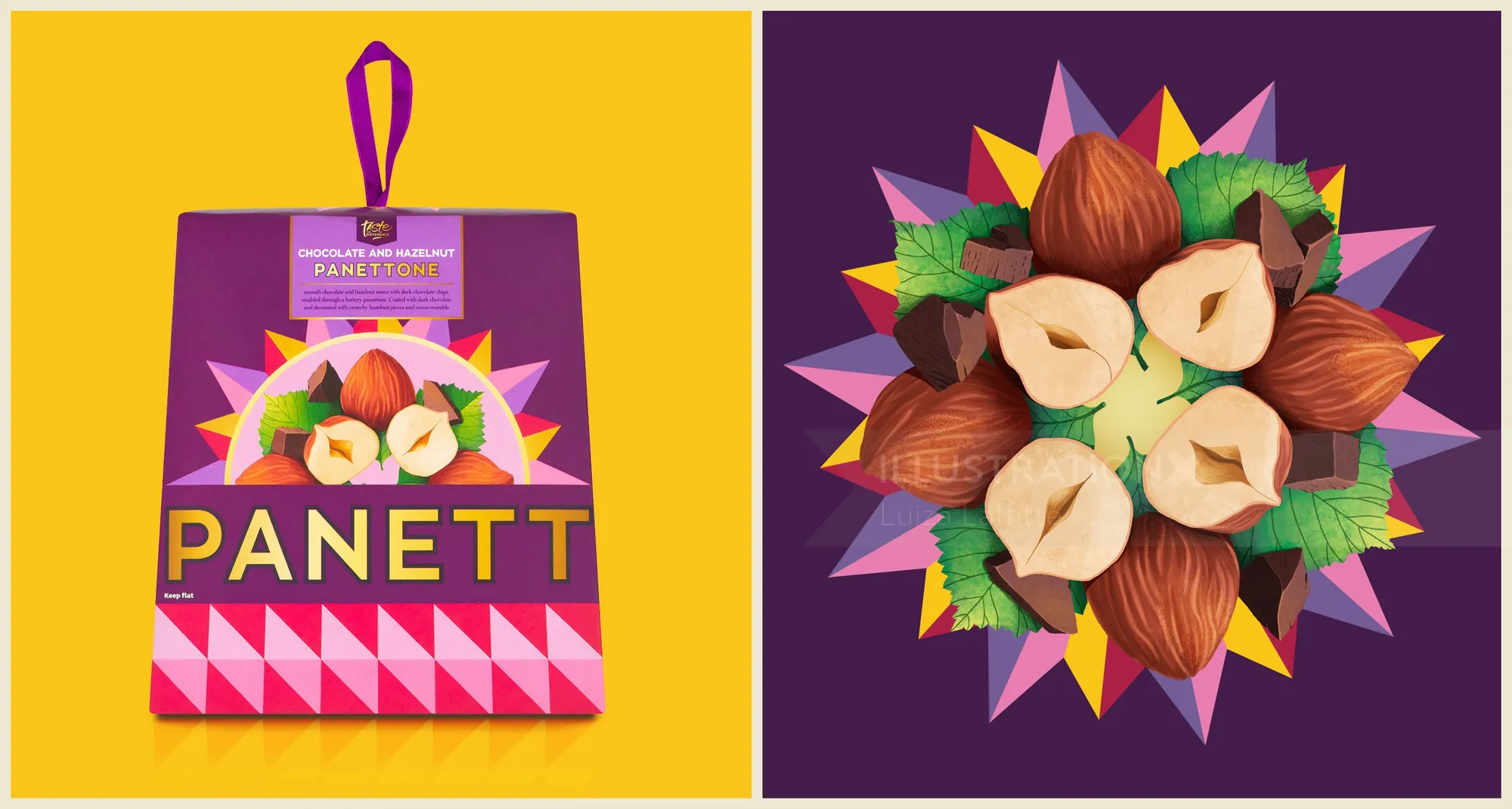 Panettone packaging and nut design by Luiza Laffitte