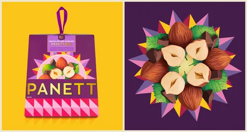 Panettone packaging and nut design by Luiza Laffitte