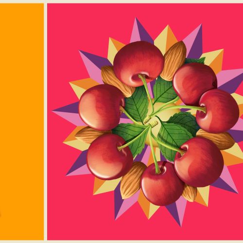 Cherry fruit packaging design by Luiza Laffitte with vibrant colors