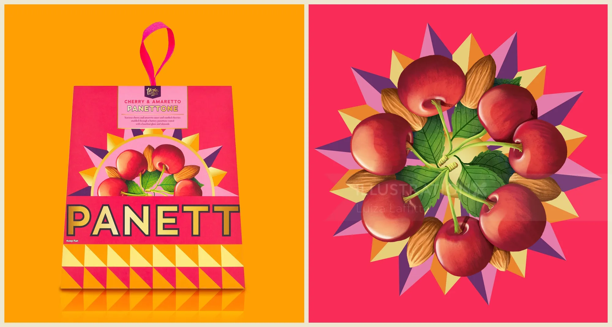 Cherry fruit packaging design by Luiza Laffitte with vibrant colors