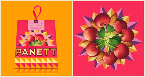 Cherry fruit packaging design by Luiza Laffitte with vibrant colors