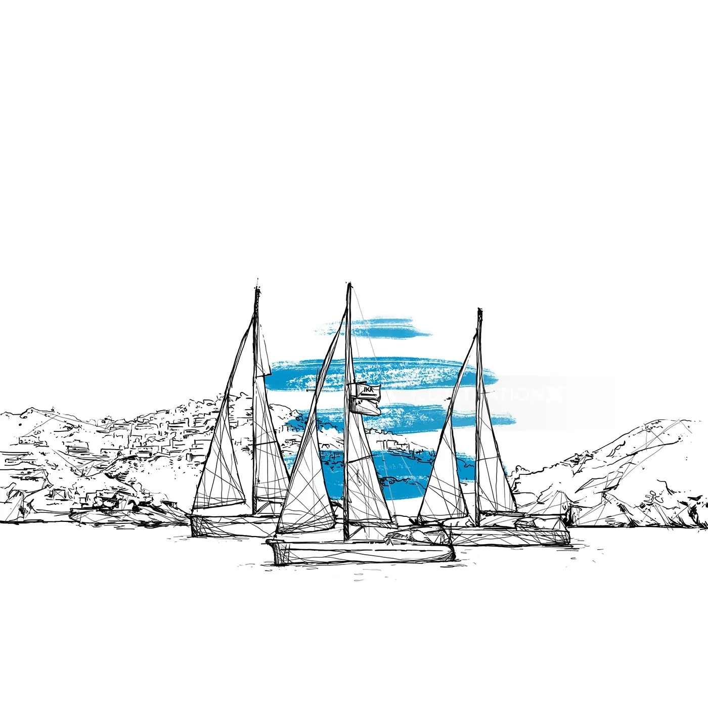 海に浮かぶ船の線画
