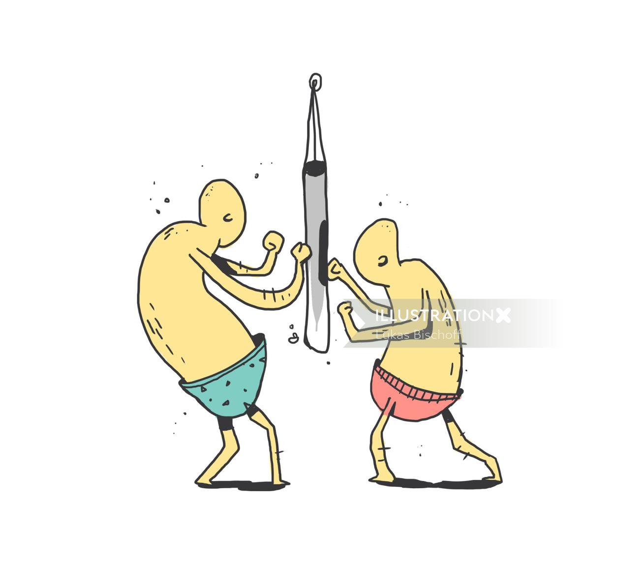 Graphic illustrations of people practicing boxing

