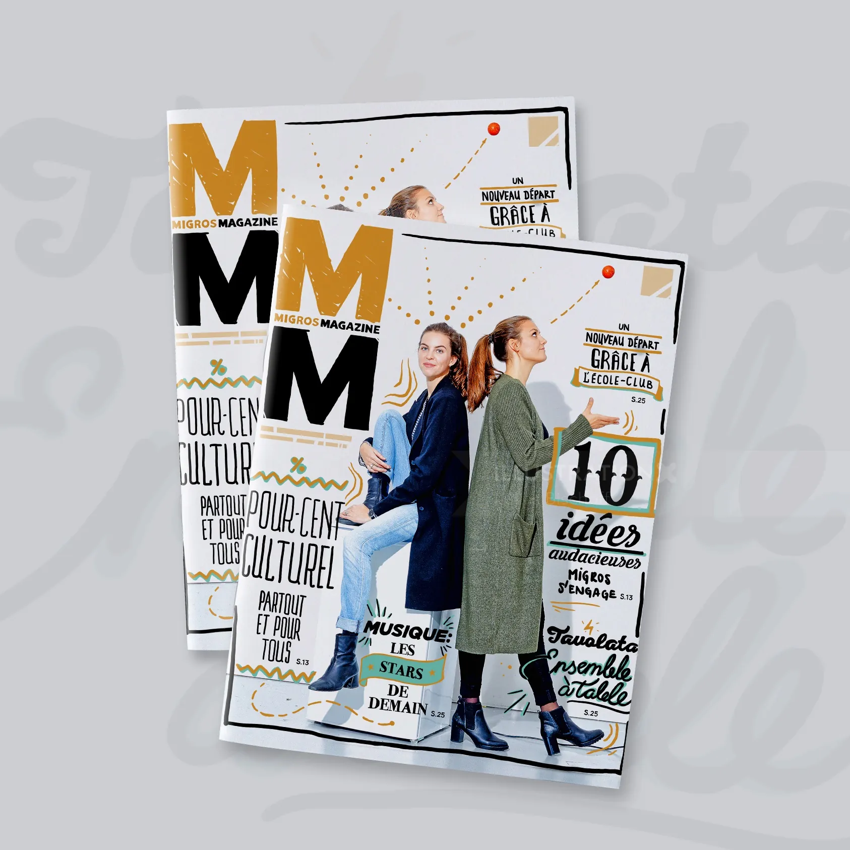Magazine covers with two women standing back-to-back, Brussels Magazine, by Lukas Bischoff