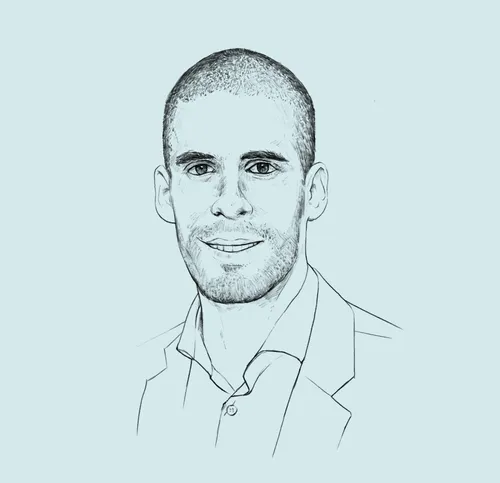 line illustration of bald man
