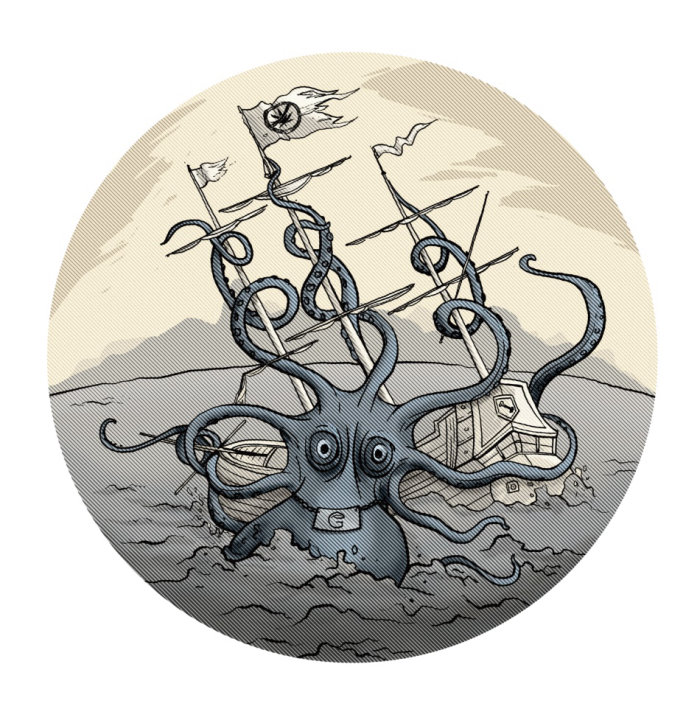 children cartoon illustration of octopus attaking
