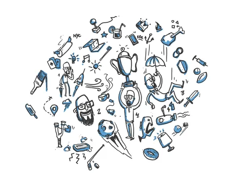 Loose line illustration of different  cartoons
