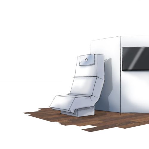 storyboard illustration of chair with tv
