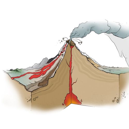 Nature illustration of volcano explode
