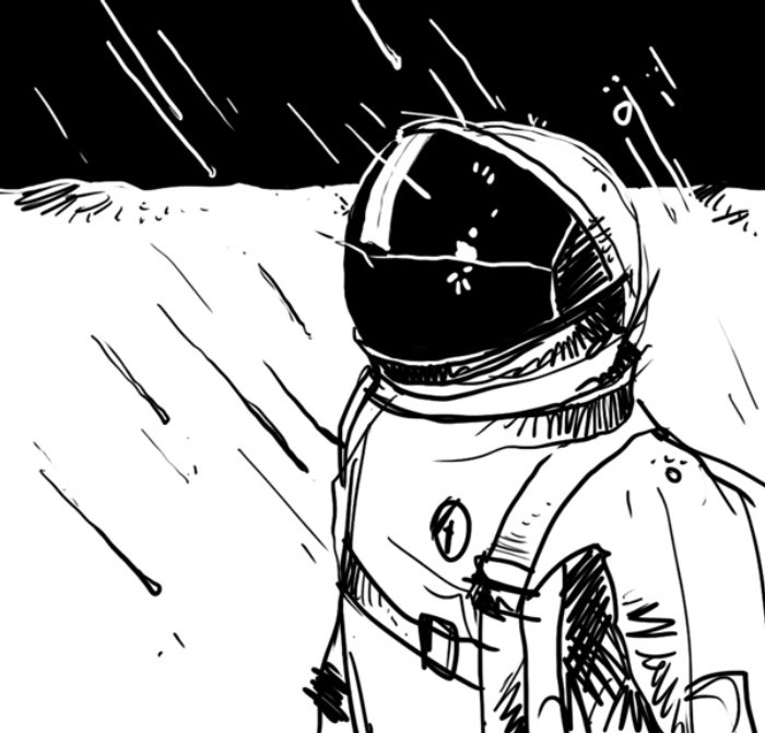 宇航员的黑白插图