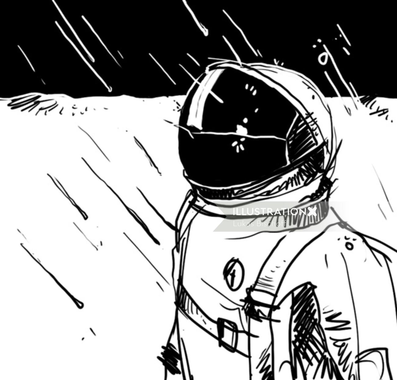 Black and white Illustration Of Astronaut 