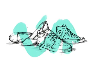 Sketch of three casual shoes with turquoise highlights by Lukas Bischoff