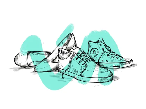 Sketch of three casual shoes with turquoise highlights by Lukas Bischoff