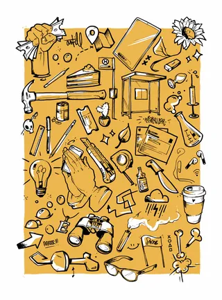Creative tools and symbolic objects illustration by Lukas Bischoff
