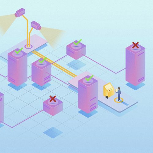 Isometric network security concept with servers, locks, and connections by Lukas Bischoff