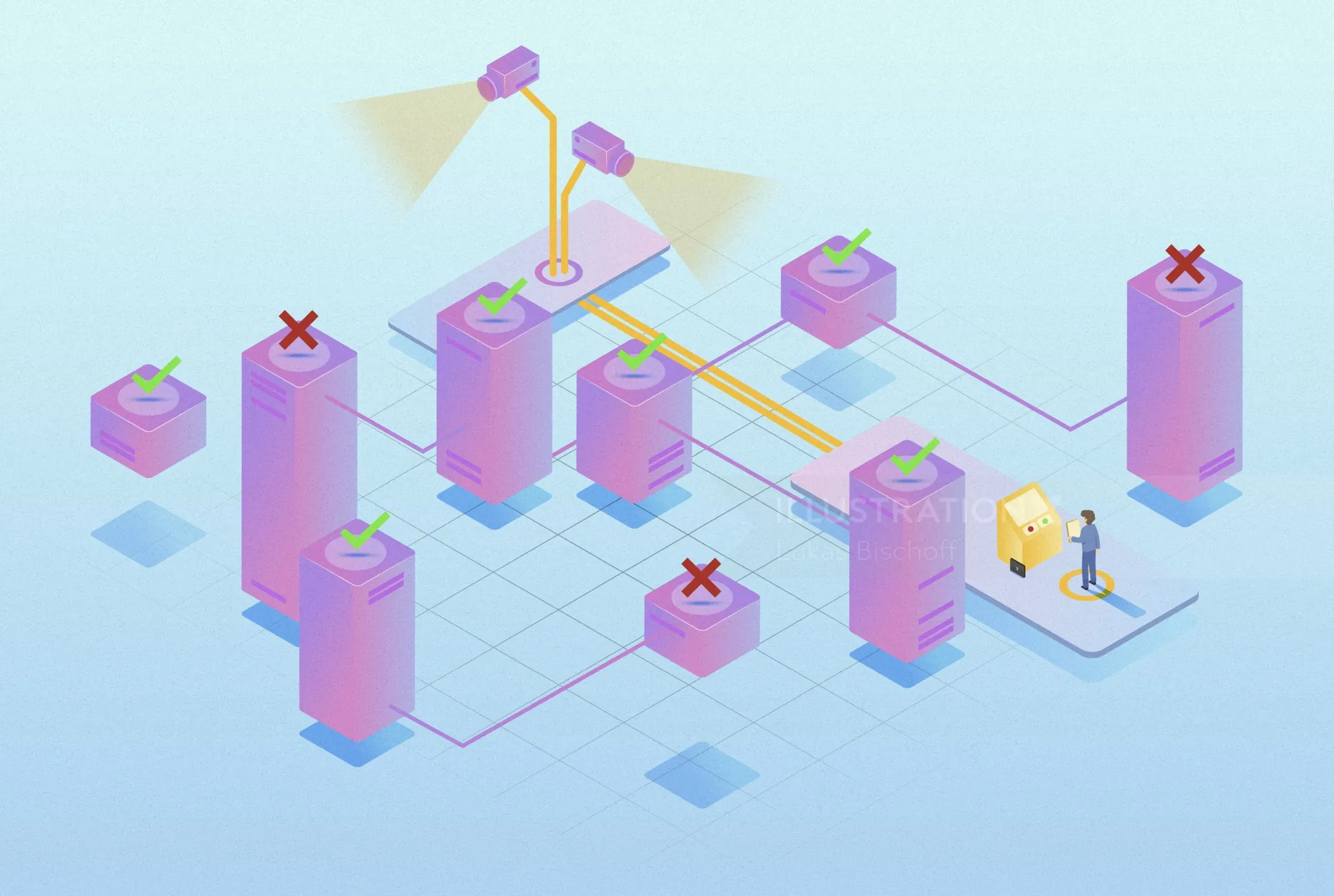 Concept de sécurité réseau isométrique avec serveurs, verrous et connexions par Lukas Bischoff