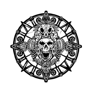 Black and white skull and Medusa snakes illustration by Lukas Bischoff